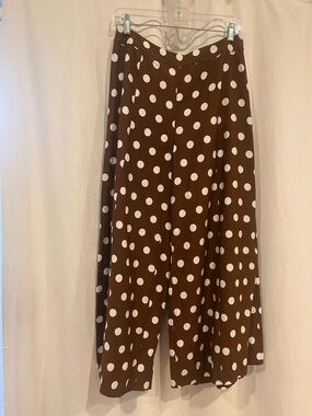 LK Bennett Brown and White Polka Dot Wide Leg Pants